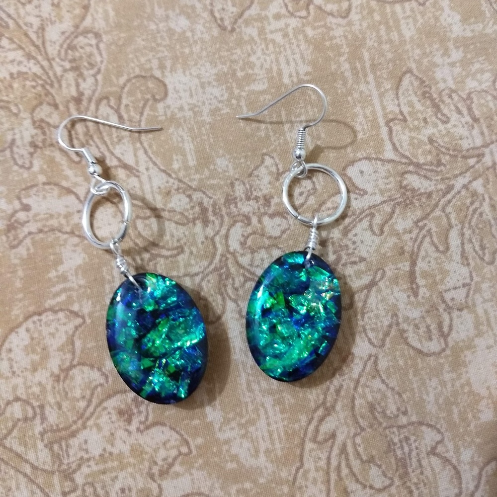 OOAK Green and Blue opalescent earrings